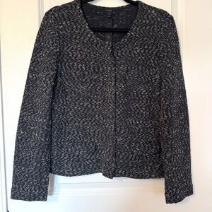 J. Crew Navy Blue and White Micro Tweed Sweater Jacket Size Medium